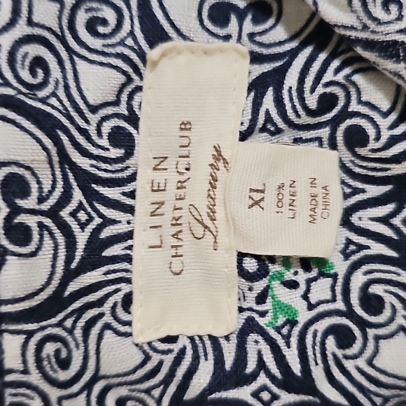 Charter Club 100% Linen Blouse Top Blue Print Long Roll Up Sleeve Shirt Size XL - Picture 5 of 7